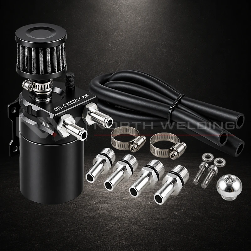 OIL CATCH CAN 4 KIT OIL CATCH CAN UNIVERSAL MULTIMARCAS + FILTRO BREATHER – PRETO - Imagem 1